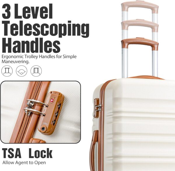 LONG VACATION Luggage Sets 20 IN Carry on Suitcase ABS Handshell Luggage 3 Piece Set with TSA Lock Spinner Wheels (WHITE-BROWN, 20-Inch) - Image 2