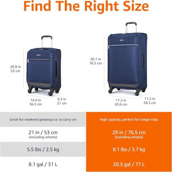 Amazon Basics Suitcases, Softside Luggage, 30-inch, Durable Design, Spinner Wheels, Large, Navy Blue - Image 5