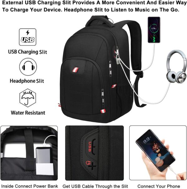 Della Gao Laptop Backpack, Business Travel Backpack with USB Charging Slit for Men Womens, Anti Theft Water Resistant Computer Backpack Fits 15 Inch Laptop and Notebook, Black - Image 3