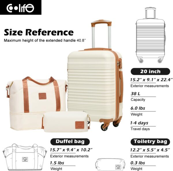 Coolife Luggage Set 3 Piece Luggage Set Carry On Suitcase Hardside Luggage with TSA Lock Spinner Wheels(White, 3 piece set (DB/TB/20)) - Image 7