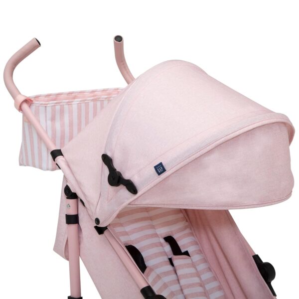 babyGap Classic Stroller - Lightweight Stroller with Recline, Compact Fold & Removable Parent Organizer - Made with Sustainable Materials, Pink Stripes - Image 9