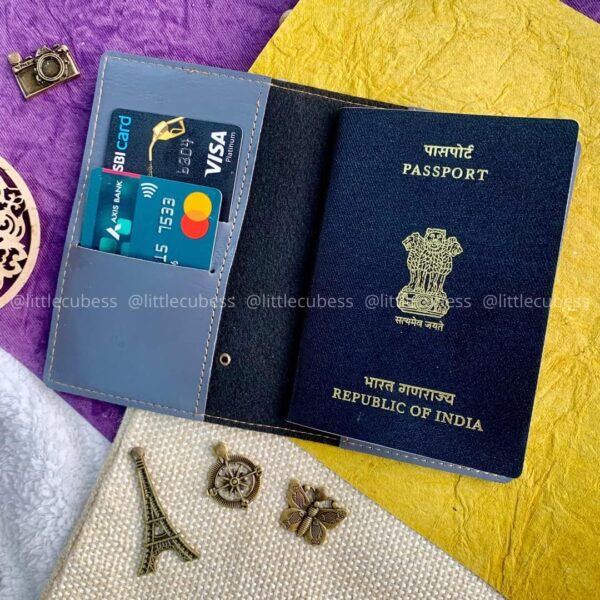 Grey Personalized Passport Cover 2 Faux Leather Passport Cover for Men's/Women's/Wallet/Bag, Grey, Standard, Passport Holder - Image 2