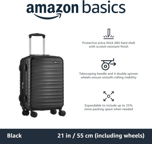 Amazon Basics Suitcase, Hardside Luggage with Spinner Wheels, Scratch-Resistant Surface, Black, 21-Inch - Image 2