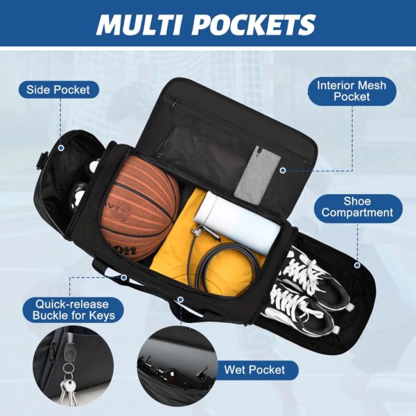 Duffle Bag for Men Travel Duffel Bags with Shoe Compartment Carry On Bag with Luggage Sleeve Overnight Weekend Gym Bag with Wet Pocket Carry On Luggage Bags - Image 3