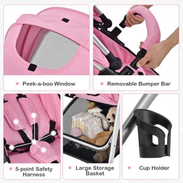 BABY JOY 2 in 1 Convertible Baby Stroller, High Landscape w/Reversible Seat, Removable Footmuff, Adjustable Backrest & Canopy, Foldable Infant Pram Stroller for 0-36 Months Babies, Pink - Image 3
