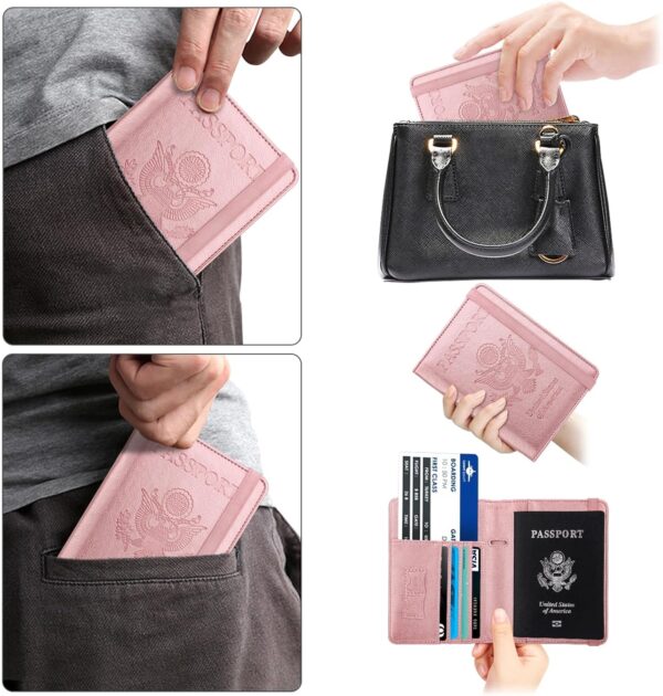 WALNEW Passport Holder for Travel, RFID Passport Cover Wallet for Women Men, PU Leather Passport Book Card Holder Case with Pen, Travelling Essentials for Flying - Image 6