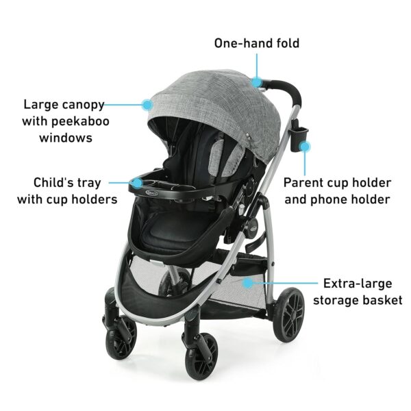 Graco Modes Pramette Travel System | Stroller & Car Seat Combo | 3-in-1 Stroller Modes | Includes Graco SnugRide 35 Infant Car Seat | Ellington - Image 6