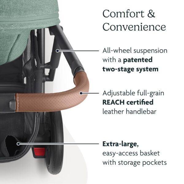 UPPAbaby Cruz V2 Stroller/Full-Featured Stroller with Travel System Capabilities/Toddler Seat, Bumper Bar, Bug Shield, Rain Shield Included/Declan (Oat Mélange/Silver Frame/Chestnut Leather) - Image 5