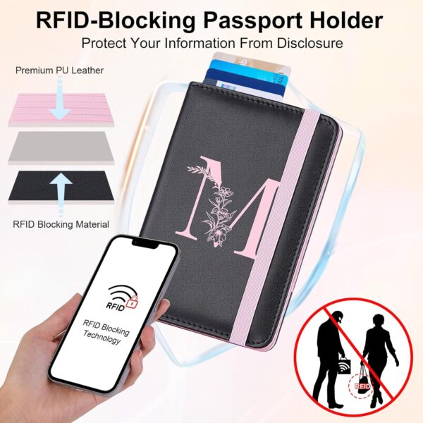 FIODAY Passport Cover, Alphabet Passport Holder for Travel RFID Blocking Passport Case with Pen Holder Leather Passport Wallet for Women Travel Essentials, Pink M - Image 4