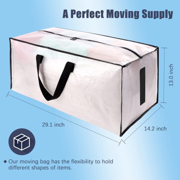 8 Pack Large Strong Moving Bags with Zippers & Carrying Handles - Water-Resistant - Heavy Duty Storage Tote for Space Saving, Fold Flat, Alternative to Moving Box (Semi-Transparent) - Image 2