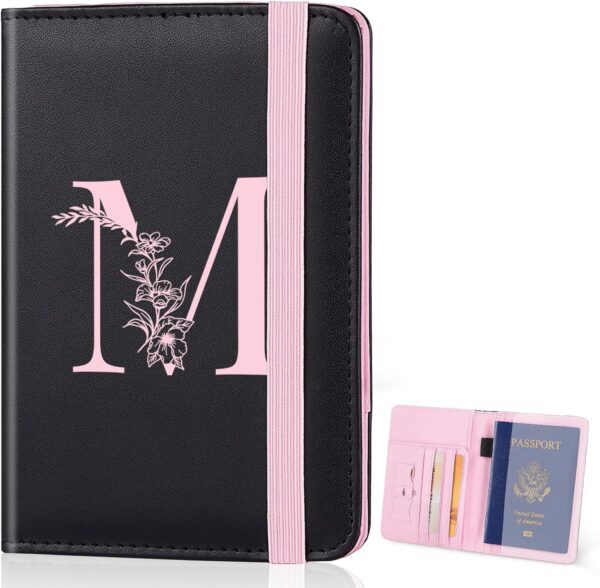 FIODAY Passport Cover, Alphabet Passport Holder for Travel RFID Blocking Passport Case with Pen Holder Leather Passport Wallet for Women Travel Essentials, Pink M