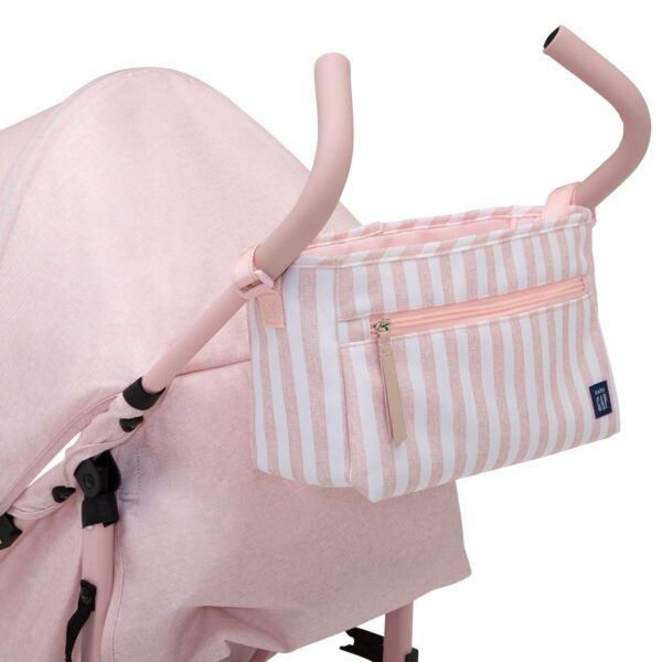 babyGap Classic Stroller - Lightweight Stroller with Recline, Compact Fold & Removable Parent Organizer - Made with Sustainable Materials, Pink Stripes - Image 4