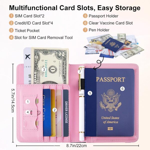 FIODAY Passport Cover, Alphabet Passport Holder for Travel RFID Blocking Passport Case with Pen Holder Leather Passport Wallet for Women Travel Essentials, Pink M - Image 3