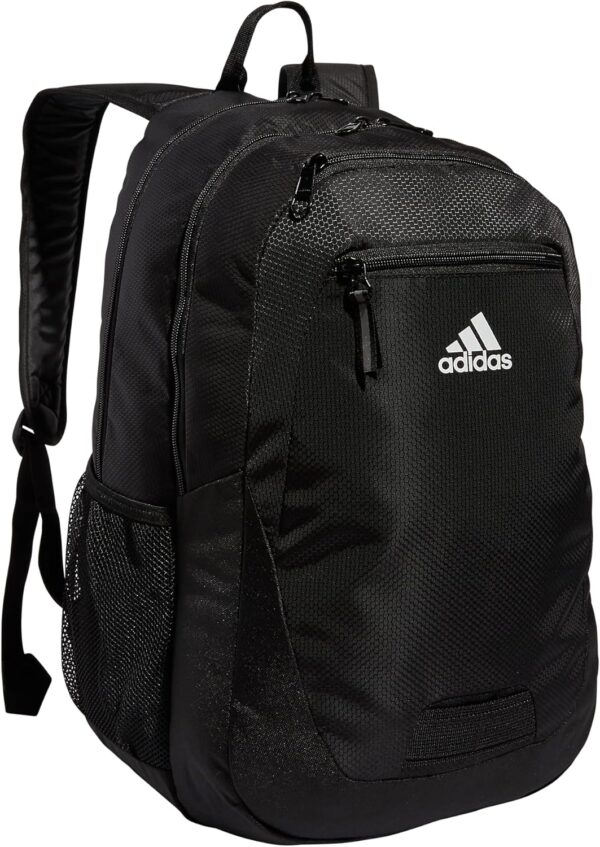 adidas Foundation Backpack (38L) Durable Large Athletic Student Laptop Book Bag for Boys/Girls, Black/White, One Size