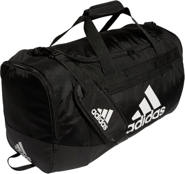adidas Unisex Adult Defender 4.0 Duffel, Durable Athletic Sports Gym Travel Bag for Men and Women, Black/White, Medium (66 L)