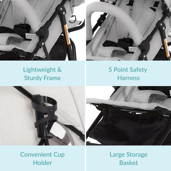Dream On Me Vista Moonwalk Baby Stroller in Light Gray, Lightweight Infant Stroller with Compact Fold, Multi-Position Recline Umbrella Stroller with Canopy, Extra Large Storage and Cup Holder - Image 5
