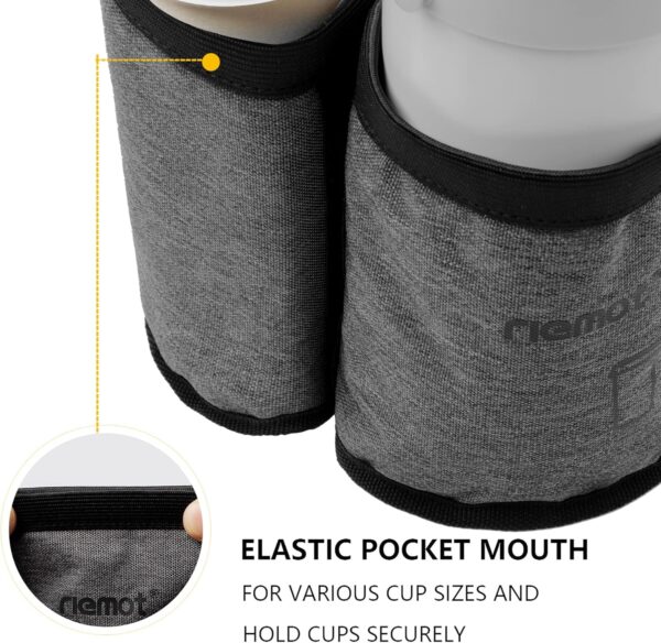 riemot Luggage Travel Cup Holder Free Hand Drink Carrier - Hold Two Coffee Mugs - Fits Roll on Suitcase Handles - Gifts for Flight Attendants Travelers Accessories Grey - Image 4