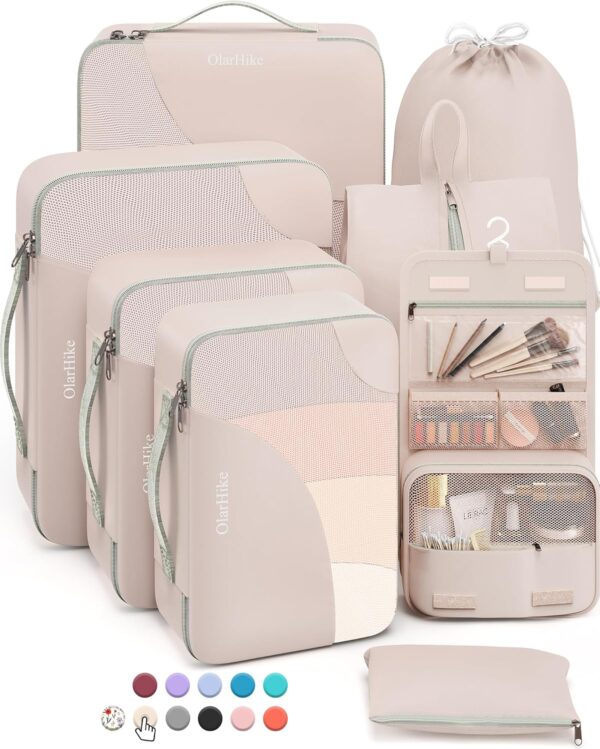 10 Set/8 Set-Packing Cubes for Travel, Sturdy Suitcase Organizer in 4 Size(Extra Large, Large, Medium, Small), OlarHike Luggage Cubes with Toiletry Bag, Travel Essentials, Cruise Ship Gifts for Women