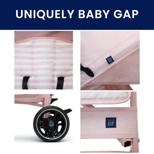 babyGap Classic Stroller - Lightweight Stroller with Recline, Compact Fold & Removable Parent Organizer - Made with Sustainable Materials, Pink Stripes - Image 6