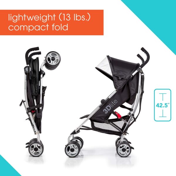 Summer Infant 3Dlite Convenience Stroller, Black – Lightweight, with Aluminum Frame, Large Seat Area, Mesh Siding, 4 Position Recline, Extra Large Storage Basket – for Travel - Image 2