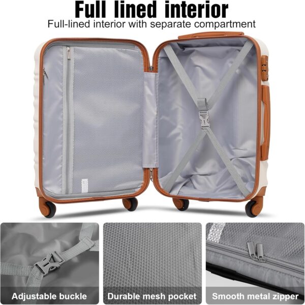LONG VACATION Luggage Sets 20 IN Carry on Suitcase ABS Handshell Luggage 3 Piece Set with TSA Lock Spinner Wheels (WHITE-BROWN, 20-Inch) - Image 4