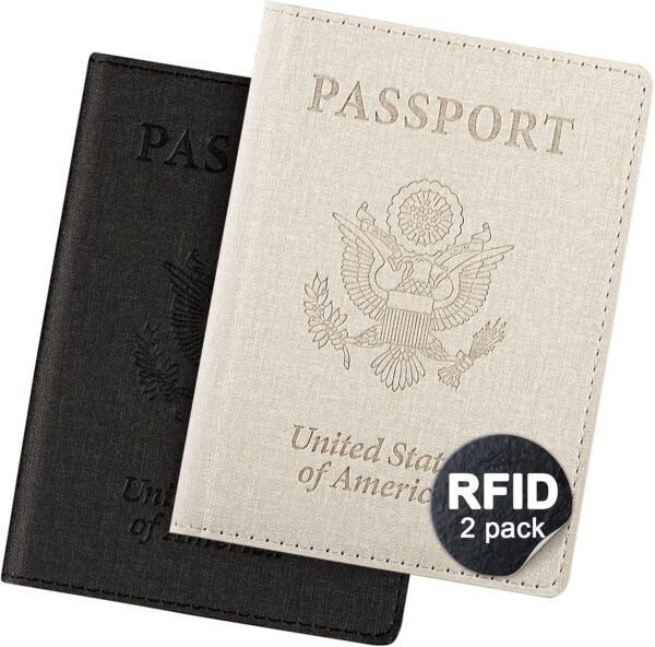 2 Pack Passport Cover With Card Slots RFID Blocking-White&Black