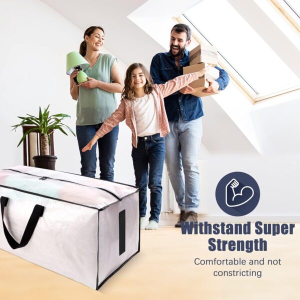 8 Pack Large Strong Moving Bags with Zippers & Carrying Handles - Water-Resistant - Heavy Duty Storage Tote for Space Saving, Fold Flat, Alternative to Moving Box (Semi-Transparent) - Image 6