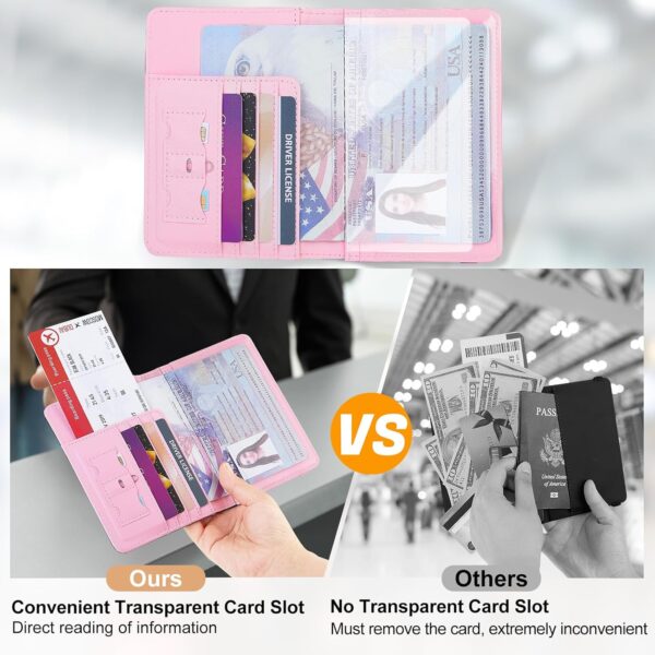 FIODAY Passport Cover, Alphabet Passport Holder for Travel RFID Blocking Passport Case with Pen Holder Leather Passport Wallet for Women Travel Essentials, Pink M - Image 2