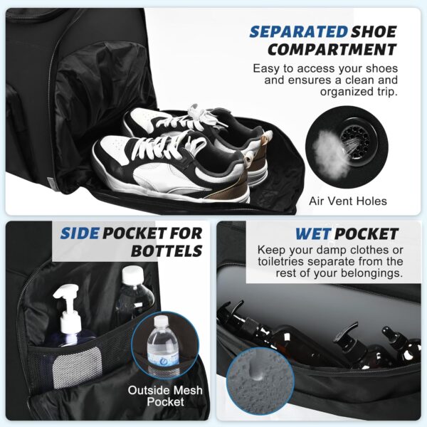 Duffle Bag for Men Travel Duffel Bags with Shoe Compartment Carry On Bag with Luggage Sleeve Overnight Weekend Gym Bag with Wet Pocket Carry On Luggage Bags - Image 4