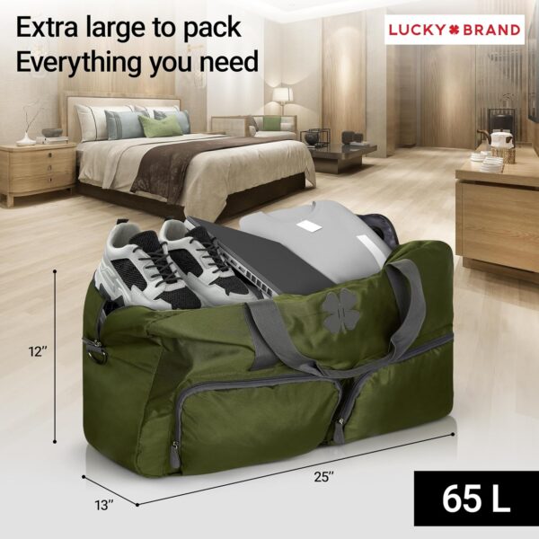 Lucky Travel Duffel Bags 65L, Gym Bag, Travel Bag & Large Duffle Bag for Men, Foldable Overnight Weekender Bags for Women & Men with Adjustable Shoulder Strap, Loden Green - Image 5