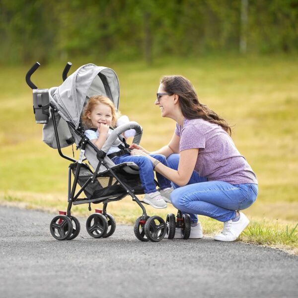 Dream On Me Vista Moonwalk Baby Stroller in Light Gray, Lightweight Infant Stroller with Compact Fold, Multi-Position Recline Umbrella Stroller with Canopy, Extra Large Storage and Cup Holder - Image 2