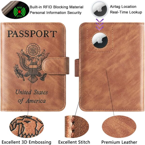 Airtag Passport Holder Cover Wallet Travel Essentials Leather Travel Wallet Rfid Blocking Case Vacation Travel Must Haves Travel Accessories for Men Women (117#Brown) - Image 3