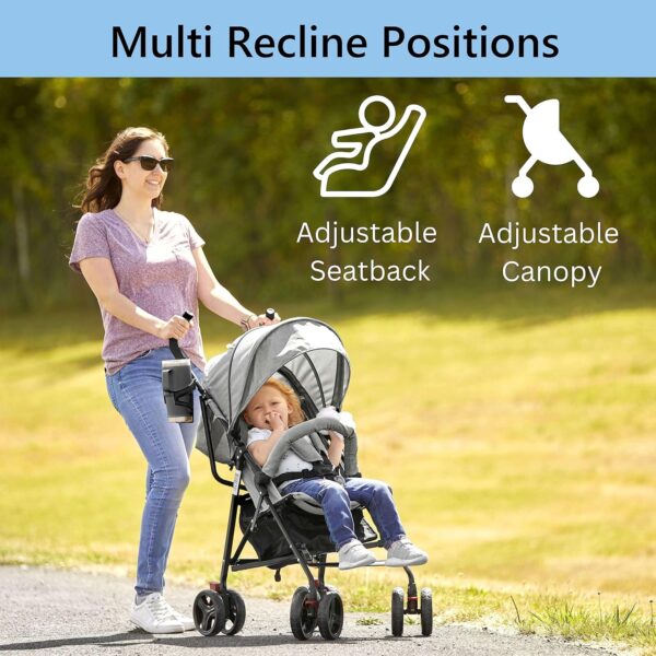 Dream On Me Vista Moonwalk Baby Stroller in Light Gray, Lightweight Infant Stroller with Compact Fold, Multi-Position Recline Umbrella Stroller with Canopy, Extra Large Storage and Cup Holder - Image 3