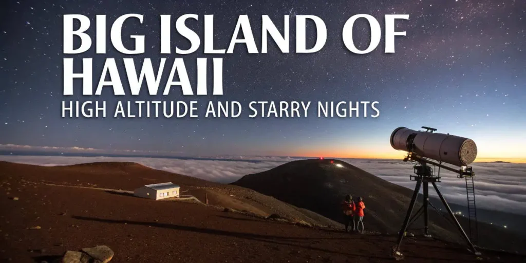 A family stargazes beside a telescope atop Mauna Kea under a sky full of stars, showcasing one of the breathtaking free things to do in Hawaii on the Big Island.