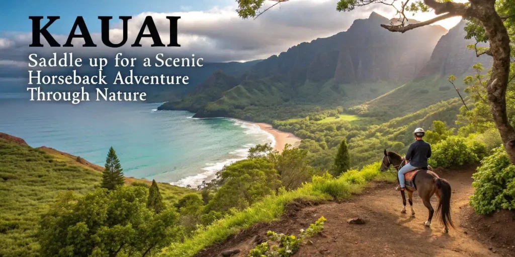 Riders explore Kauai’s breathtaking cliffs and forest trails on horseback, making it a memorable part of the five things to do in Hawaii for scenic outdoor experiences.