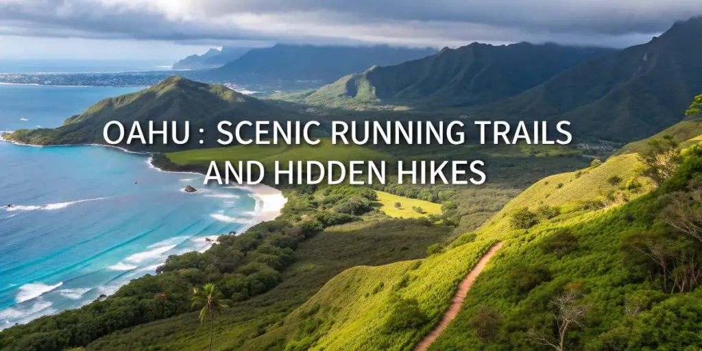 A lush green hiking trail on Oahu overlooking the ocean, showcasing scenic fitness experiences as part of Activities In The Hawaiian Islands.